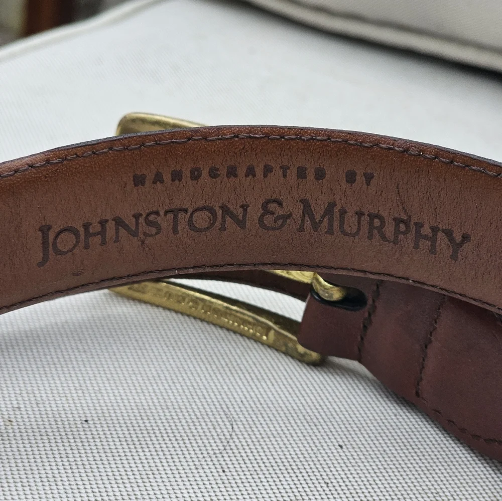 Johnston & Murphy Leather Brown Braided Belt‎ Aniline Kipskin Handcrafted 36 USA